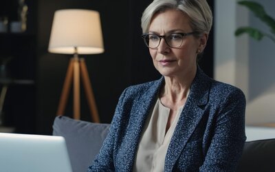 Ältere Dame, die in Jöbbörsen recherchiert